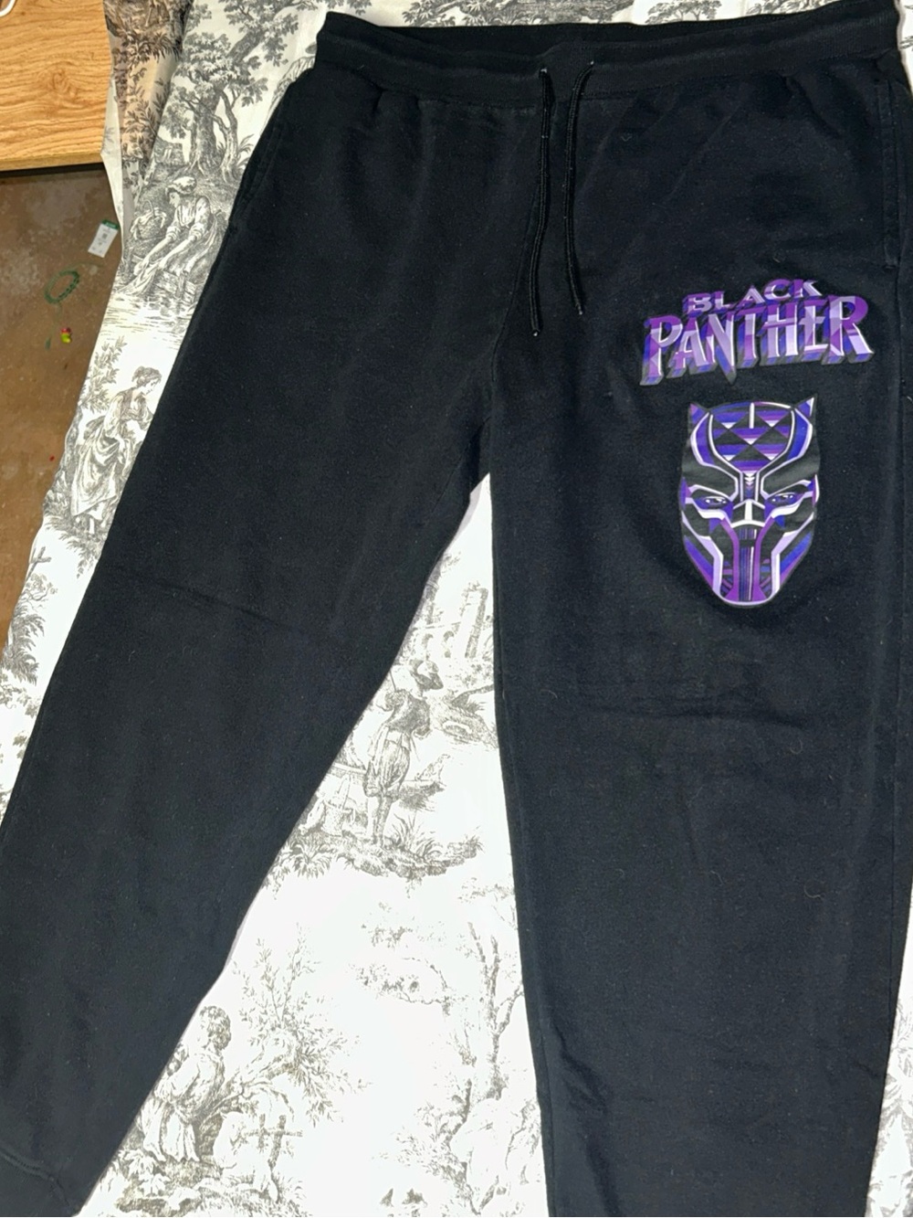 Marvel Black Jogger Pants with Purple Black Panther Graphic